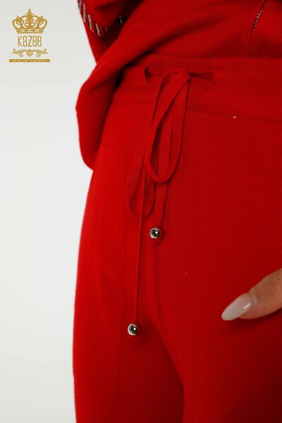 Hurtownia dresu damskiego czerwonego z kieszeniami i zamkiem - 16679 | KAZEE - Thumbnail