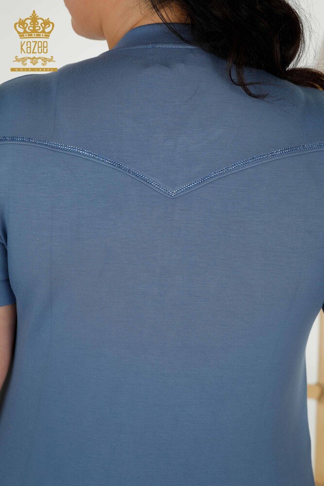 Hurtownia dresów damskich zapinanych na zamek, haftowanych kamieniami w kolorze indygo - 20411 | KAZEE - 12