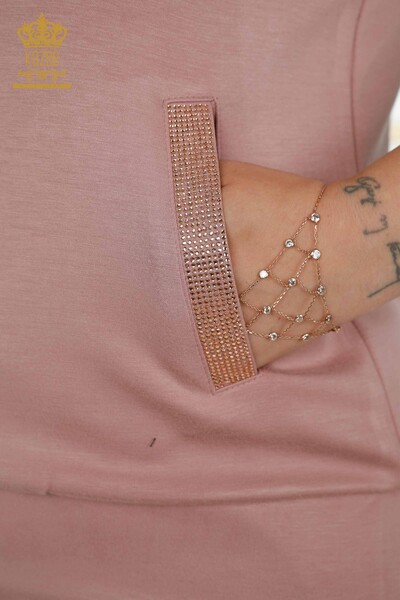 Hurtowy komplet damski dresowy zapinany na zamek haftowany kamieniem róż - 20411 | KAZEE - 4