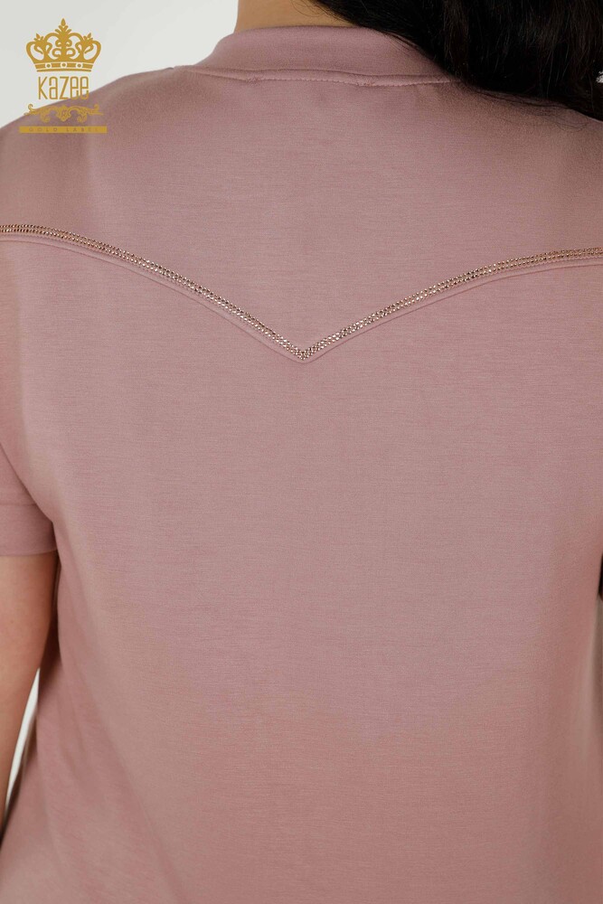 Hurtowy komplet damski dresowy zapinany na zamek haftowany kamieniem róż - 20411 | KAZEE - 13