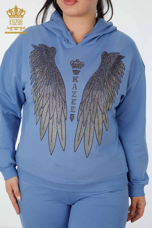 Hurtownia zestawu dresów damskich w kolorze niebieskim ze wzorem w kształcie skrzydła anioła - 17481 | KAZEE