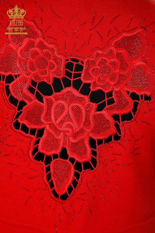 Hurtownia kamizelki damskiej z haftowanym kamieniem w kolorze czerwonym - 16830 | KAZEE