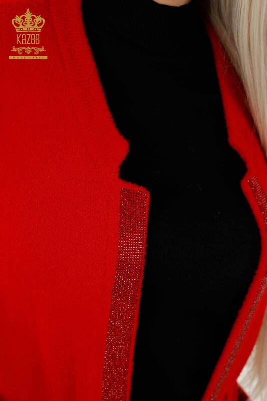 Hurtownia kamizelki damskiej z haftowanym sznurkiem w kolorze czerwonym - 30244 | KAZEE