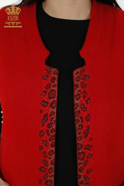 Hurtownia kamizelki damskiej w panterkę z haftowanym kamieniem w kolorze czerwonym - 30245 | KAZEE - Thumbnail