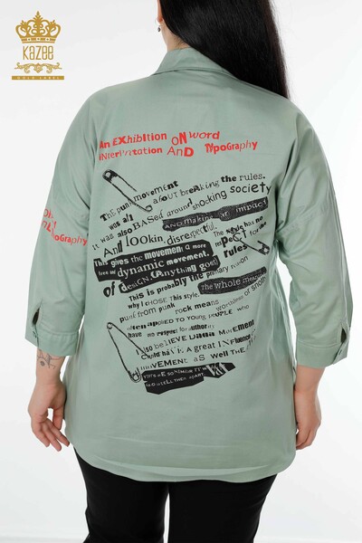Hurtownia koszul damskich - Haftowana kamieniem - miętowa - 20095 | KAZEE - Thumbnail