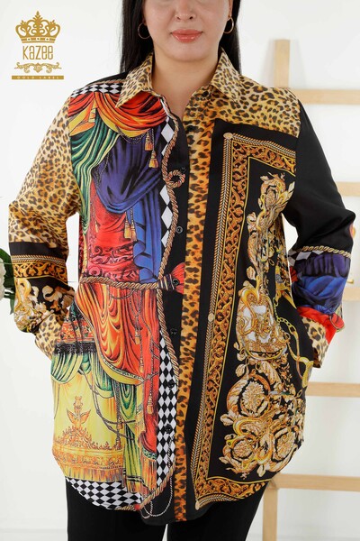 Hurtownia koszul damskich - Haftowana kamieniem - cyfrowa - 20357 | KAZEE - Kazee (1)