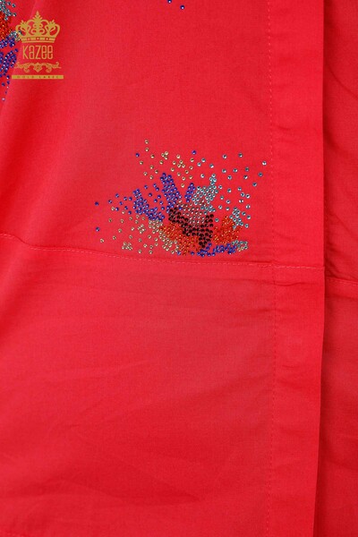 Hurtownia koszul damskich - Kolorowa - Haftowana kamieniem - Wzorzysta na plecach - Koton - 20064 | KAZEE - Thumbnail