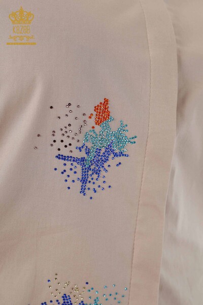 Hurtownia koszul damskich - Kolorowa - Haftowana kamieniem - Wzorzysta na plecach - Koton - 20064 | KAZEE - Thumbnail