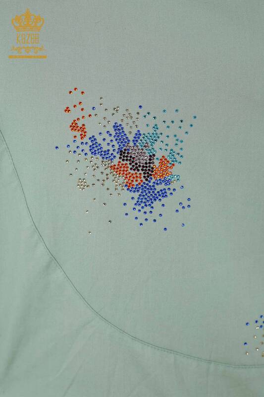 Hurtownia koszul damskich - Kolorowa - Haftowana kamieniem - Wzorzysta na plecach - Koton - 20064 | KAZEE