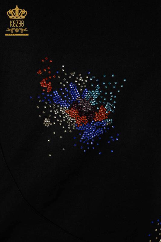 Hurtownia koszul damskich - Kolorowa - Haftowana kamieniem - Wzorzysta na plecach - Koton - 20064 | KAZEE