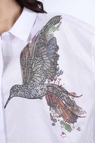 Hurtownia koszul damskich z motywem ptaka haftowanymi kamieniami - 20025 | KAZEE - Thumbnail