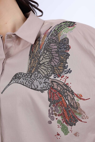 Hurtownia koszul damskich z motywem ptaka haftowanymi kamieniami - 20025 | KAZEE - Thumbnail