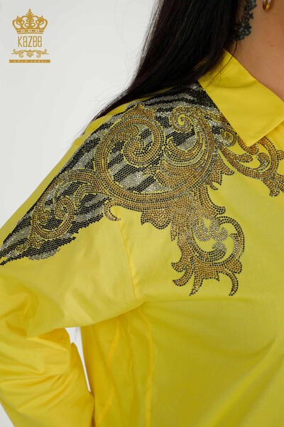 Hurtownia koszul damskich - Szczegółowa na ramię - żółta - 20440 | KAZEE - Thumbnail
