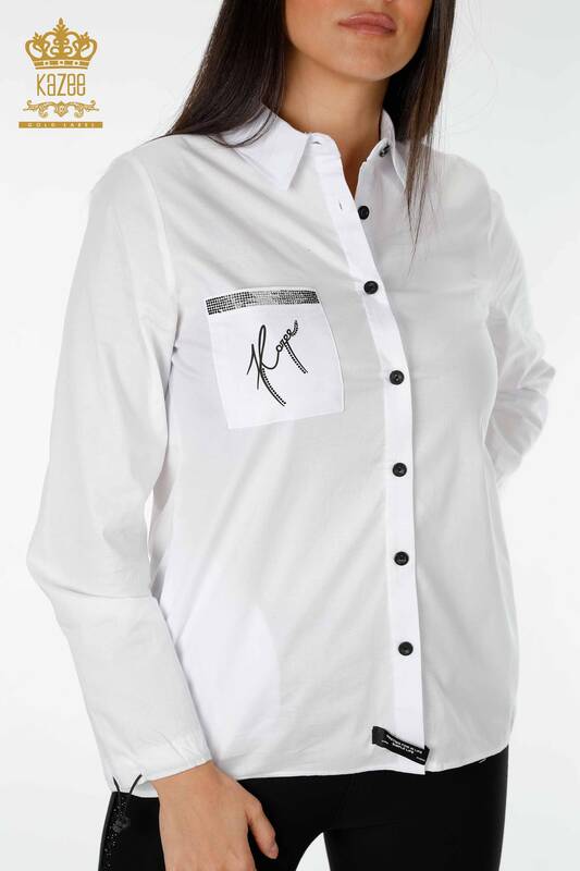 Hurtownia koszul damskich - szczegółowy tekst - biała - 20089 | KAZEE
