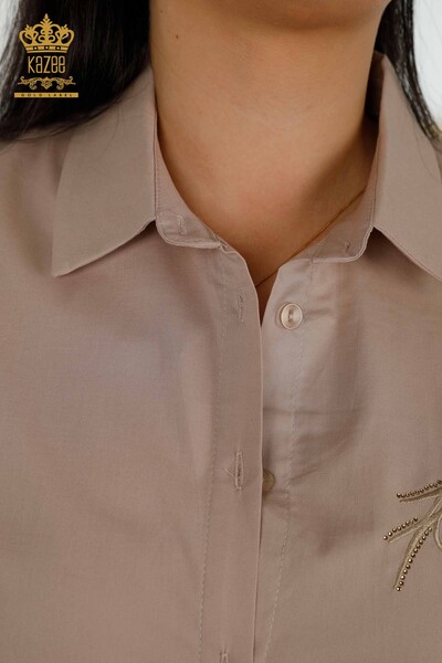 Hurtownia koszul damskich - Tiulowa szczegółowa - beżowa - 20407 | KAZEE - Thumbnail