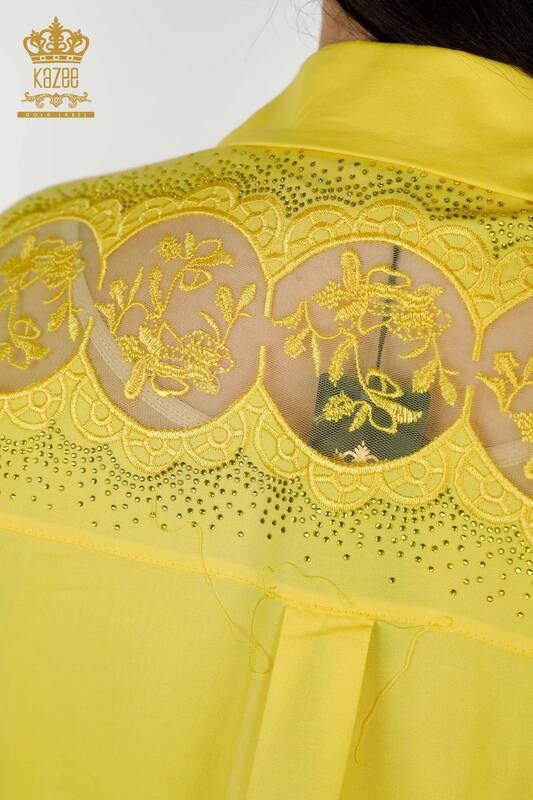 Hurtownia koszul damskich - Tiulowa szczegółowa - żółta - 20407 | KAZEE