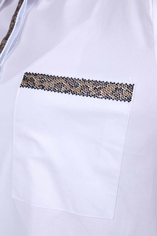 Hurtownia koszul damskich tygrysich damskich wzorzystych z haftowanym kamieniem - 20023 | KAZEE