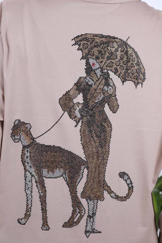 Hurtownia koszul damskich tygrysich damskich wzorzystych z haftowanym kamieniem - 20023 | KAZEE