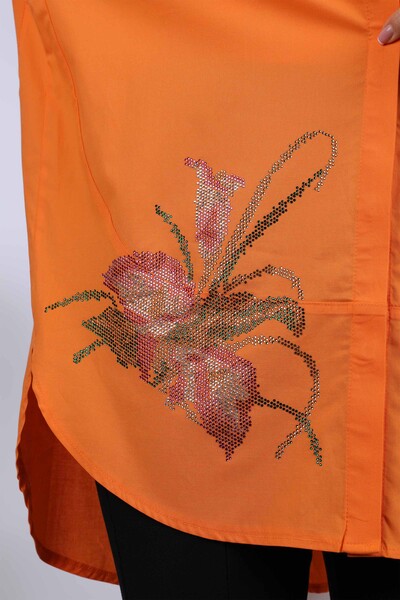 Hurtownia koszul damskich z kwiatowym wzorem i haftem w kamienie - 17053 | KAZEE - Thumbnail