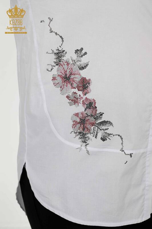 Hurtownia koszul damskich - Kwiatowy wzór - ecru - 20439 | KAZEE