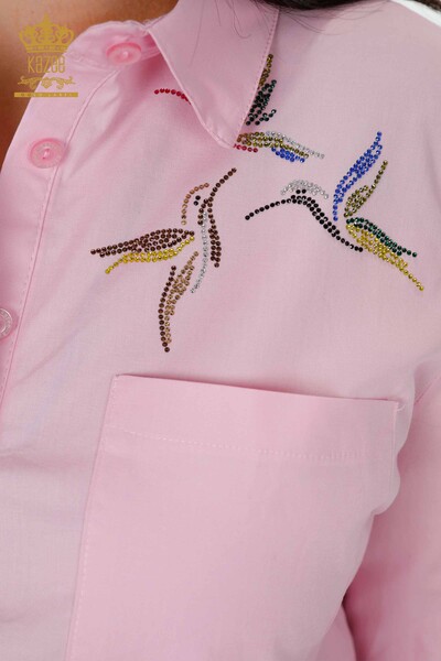 Hurtownia koszul damskich - Wzór ptaków - różowy - 20129 | KAZEE - Thumbnail