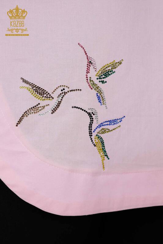 Hurtownia koszul damskich - Wzór ptaków - różowy - 20129 | KAZEE