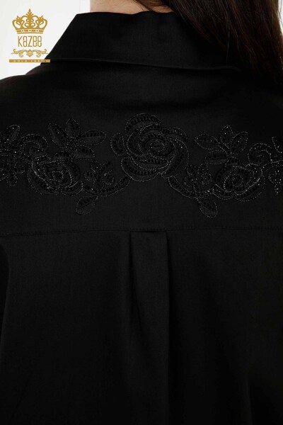 Hurtownia koszul damskich - Kwiatowy wzór - czarna - 20249 | KAZEE - Thumbnail
