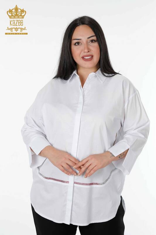 Hurtownia koszul damskich - Wzorzyste plecy - białe - 20006 | KAZEE