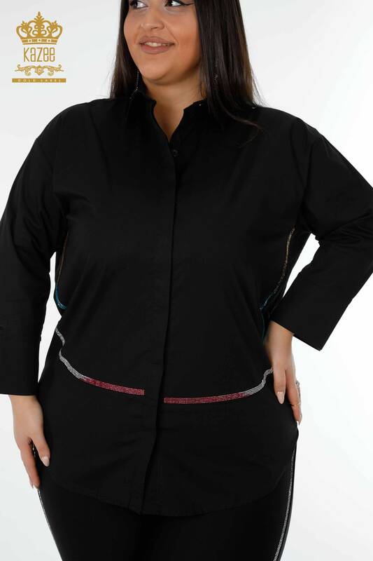 Hurtownia koszul damskich czarna ze wzorem na plecach - 20006 | KAZEE