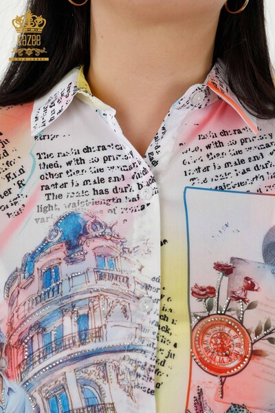 Hurtownia koszul damskich - Haftowana kamieniem - wzorzysta cyfrowo - 20359 | KAZEE - 3