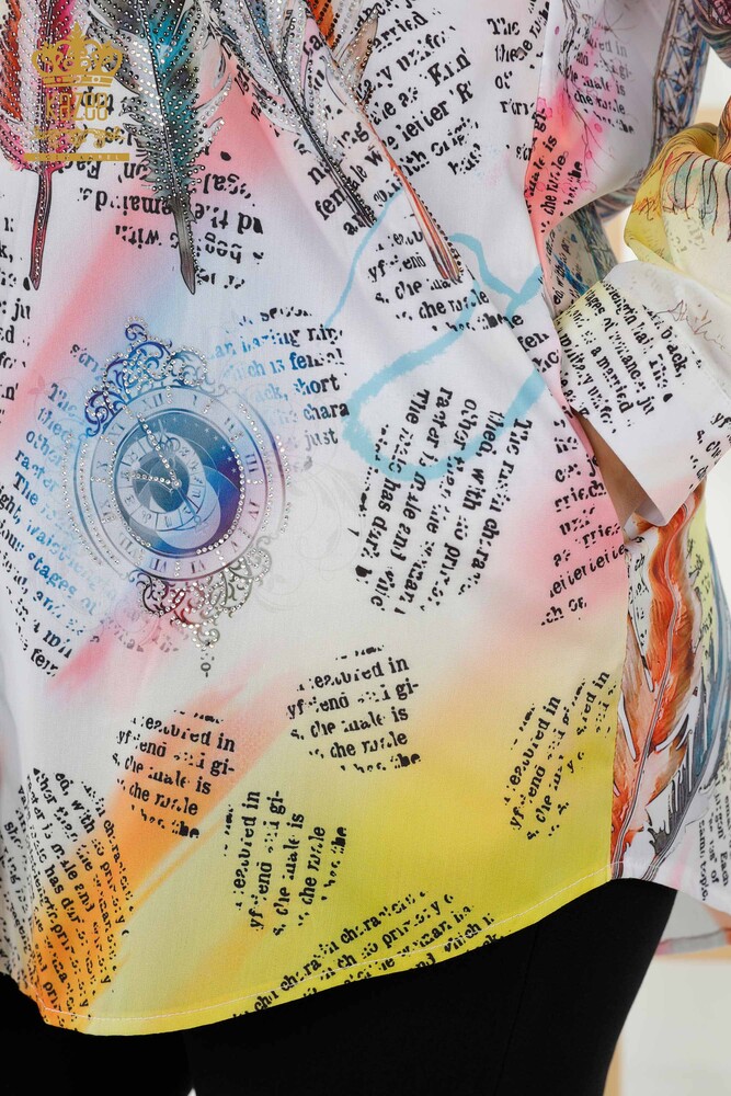 Hurtownia koszul damskich - Haftowana kamieniem - wzorzysta cyfrowo - 20359 | KAZEE - 5