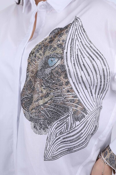Hurtownia koszul damskich z haftowanym kamieniem i wzorem tygrysa - 17052 | kazee - Thumbnail