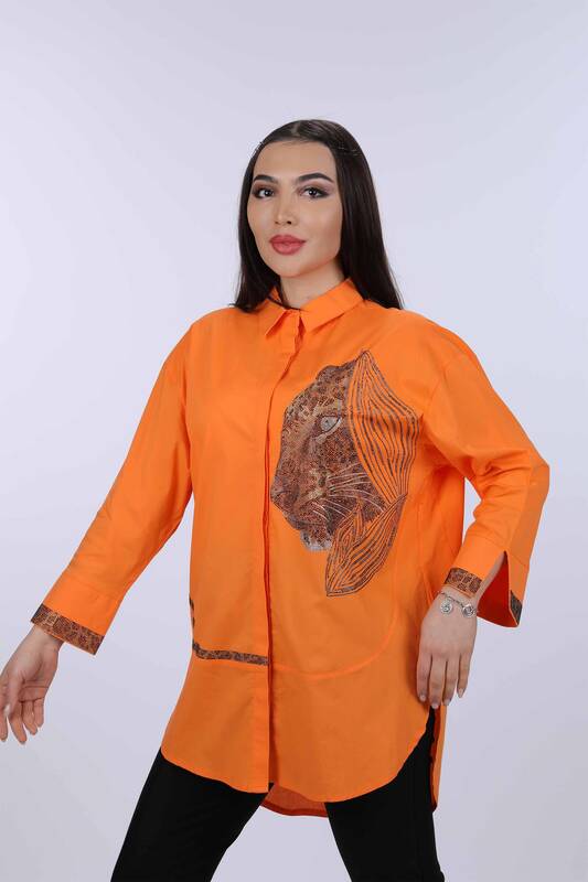 Hurtownia koszul damskich z haftowanym kamieniem i wzorem tygrysa - 17052 | kazee