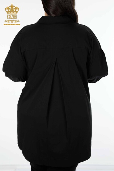 Hurtownia damskiej koszuli kieszonkowej z kryształowym kamieniem, haftowanej bawełny w paski - 20203 | KAZEE - Thumbnail