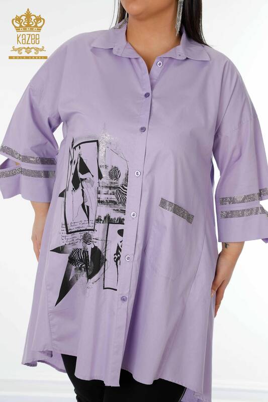 Hurtownia koszul damskich - Szczegółowa kieszeń - liliowa - 17199 | KAZEE