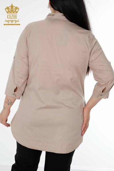Hurtownia koszul damskich - Kieszeń szczegółowa - beżowa - 20139 | KAZEE - Thumbnail