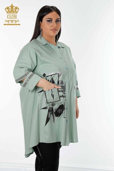 Hurtownia koszul damskich - szczegółowa kieszeń - miętowa - 17199 | KAZEE - Thumbnail