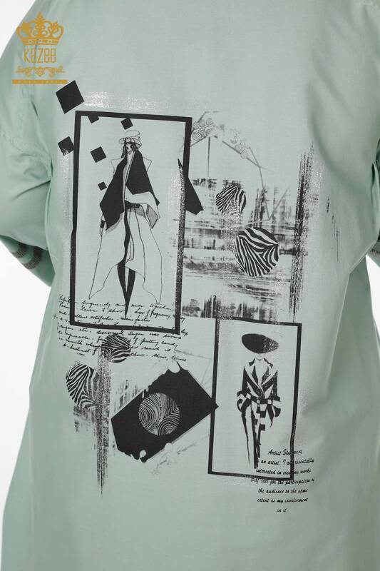 Hurtownia koszul damskich - szczegółowa kieszeń - miętowa - 17199 | KAZEE