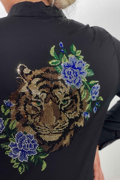 Hurtownia koszul damskich z kamiennym kwiatem i nadrukiem tygrysa - 20000 | kazee - Thumbnail