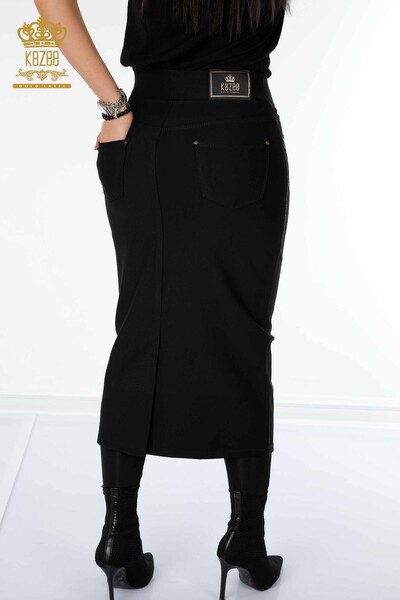 Hurtownia spódnicy damskiej z haftowaną kieszonką w kolorze czarnym - 4191 | KAZEE - Thumbnail