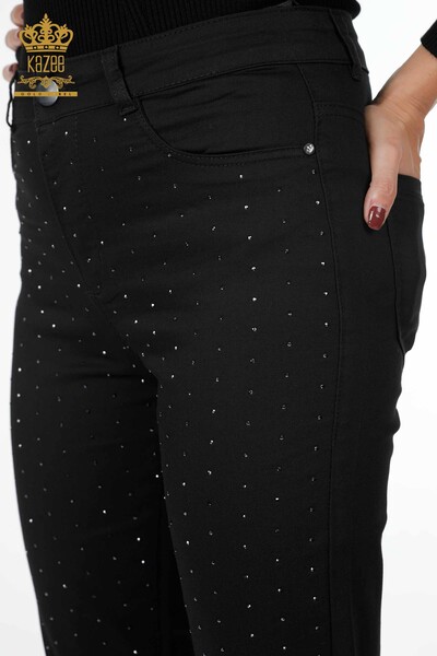 Hurtownia spodni damskich z haftowaną kieszenią w kamieniu Szczegółowa wiskoza - 3616 | KAZEE - Thumbnail