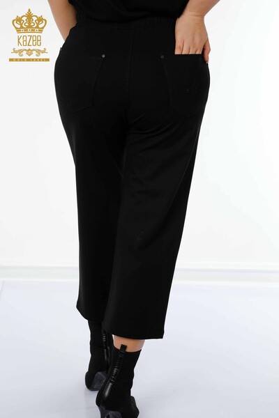 Hurtownia spodni damskich czarnych z gumką w pasie - 3458 | KAZEE - Thumbnail