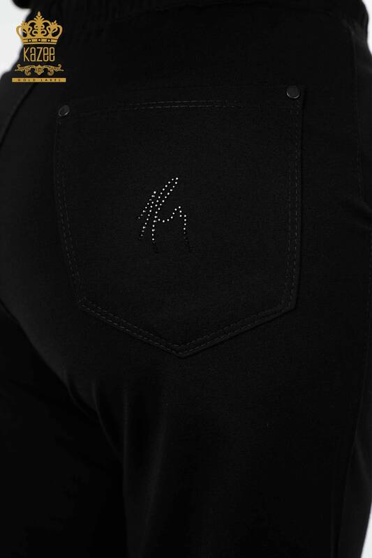 Hurtownia spodni damskich czarnych z gumką w pasie - 3458 | KAZEE