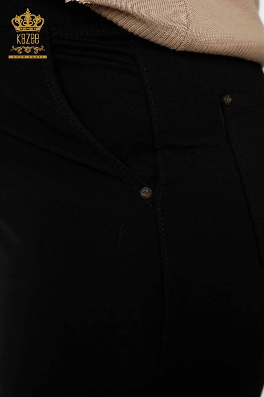 Hurtownia spodni damskich czarnych z gumką w pasie - 3466 | KAZEE