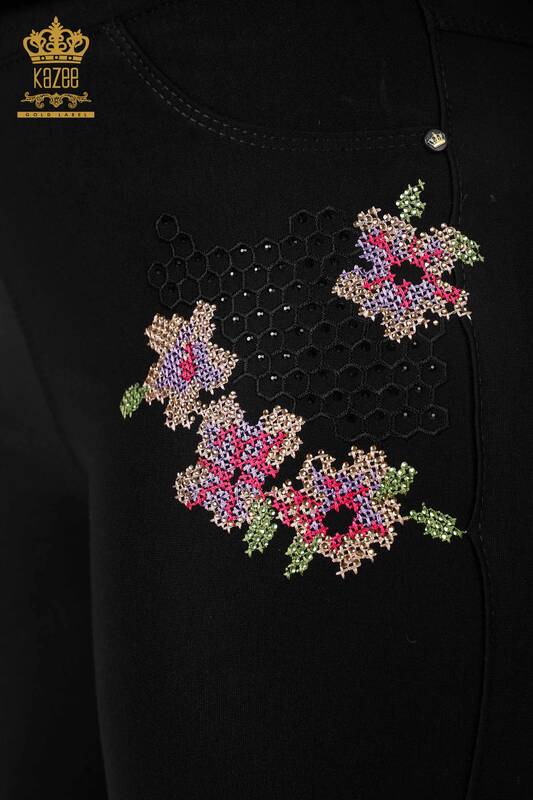 Hurtownia spodni damskich z haftem kwiatowym i haftowaną wiskozą w kamieniu - 3410 | KAZEE