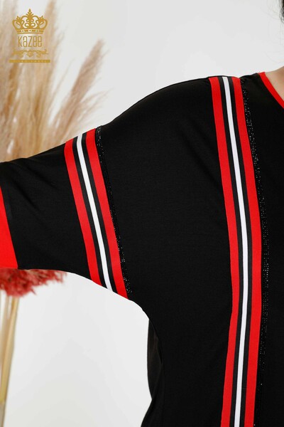 Hurtownia tuniki damskiej w paski, dwukolorowa, czarno-czerwona - 77730 | KAZEE - Thumbnail