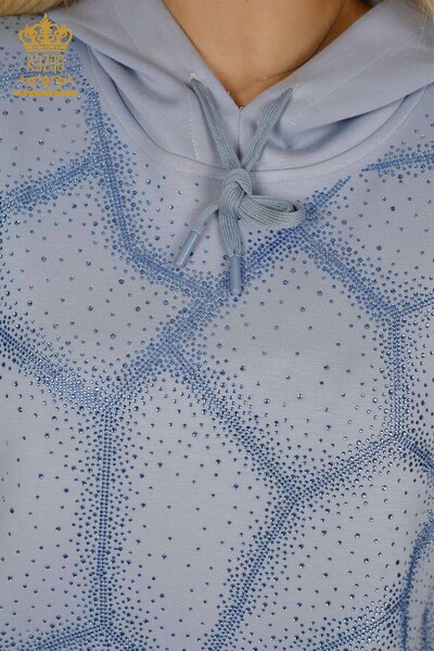 Hurtownia zestawu dresów damskich w kolorze niebieskim z haftem z kryształowymi kamieniami - 17557 | KAZEE - Thumbnail