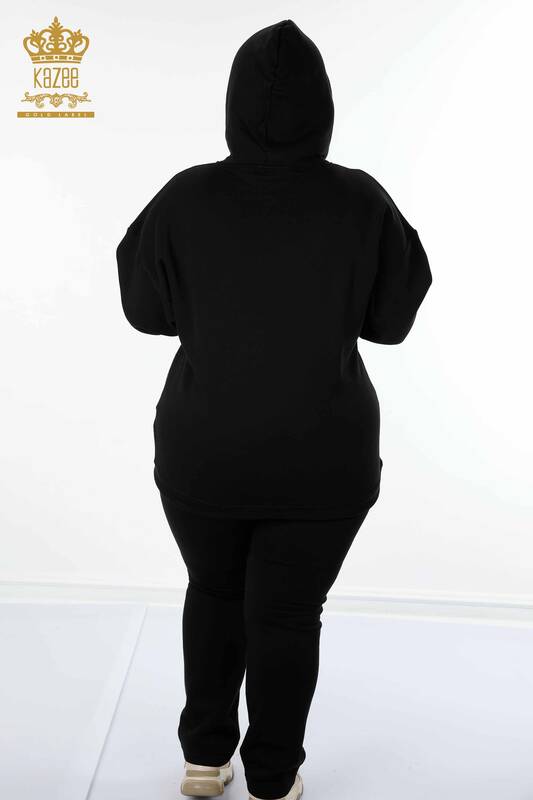 Hurtownia dresu damskiego w kolorze czarnym z nadrukowanymi kieszeniami - 17296 | KAZEE