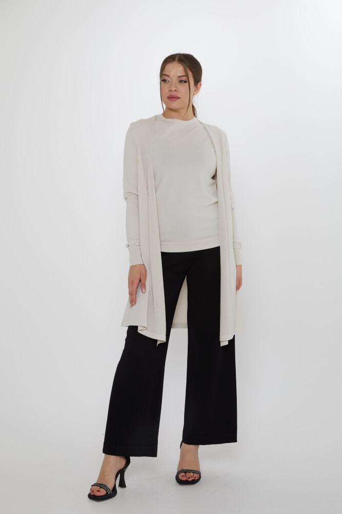 İkili Takım Askılı Bluz Ajurlu Hırka Açık Bej - 31842 | KAZEE (2'li Set M-L) - 1