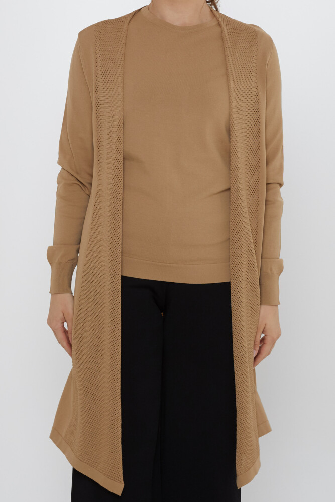 İkili Takım Askılı Bluz Ajurlu Hırka Vizon - 31842 | KAZEE (2'li Set M-L) - 3